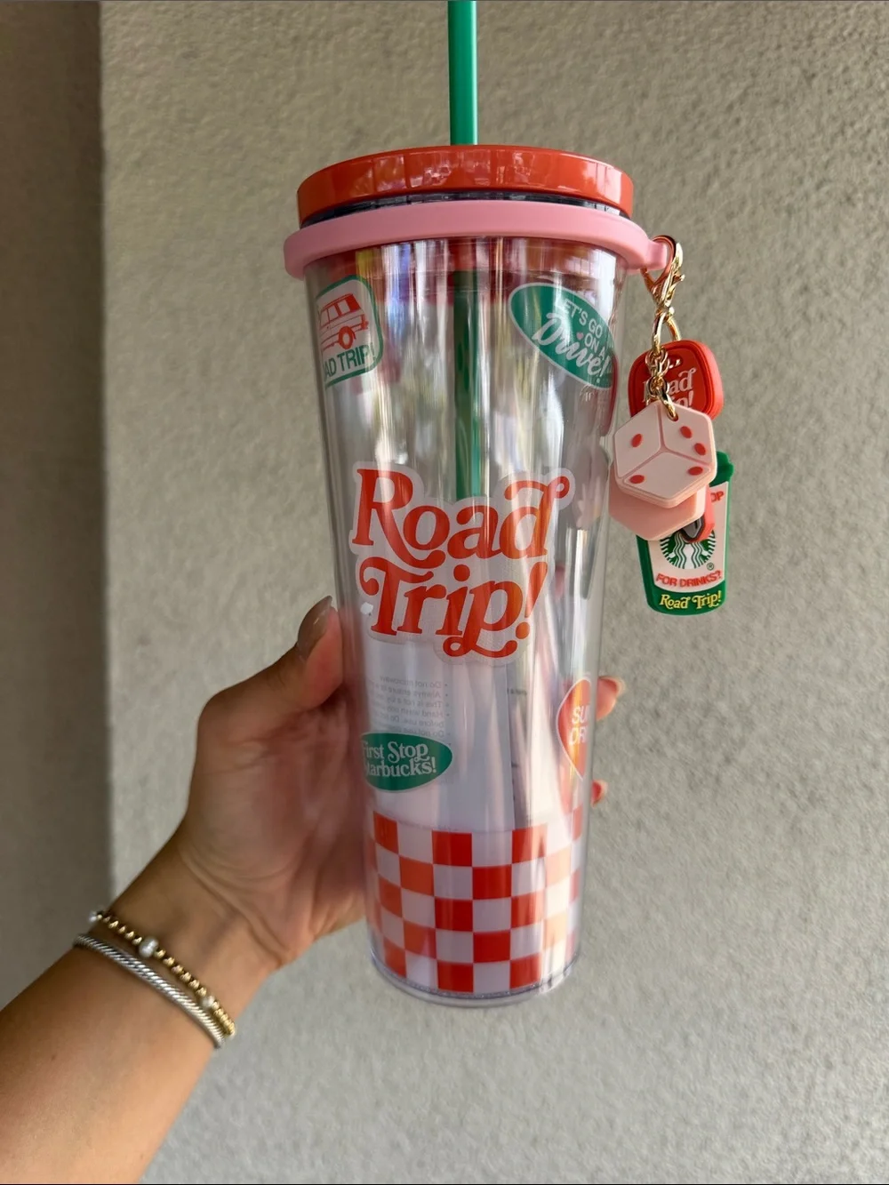 Starbucks Dandy Road Trip Clear Tumbler Cold Cup  with Charms NWT